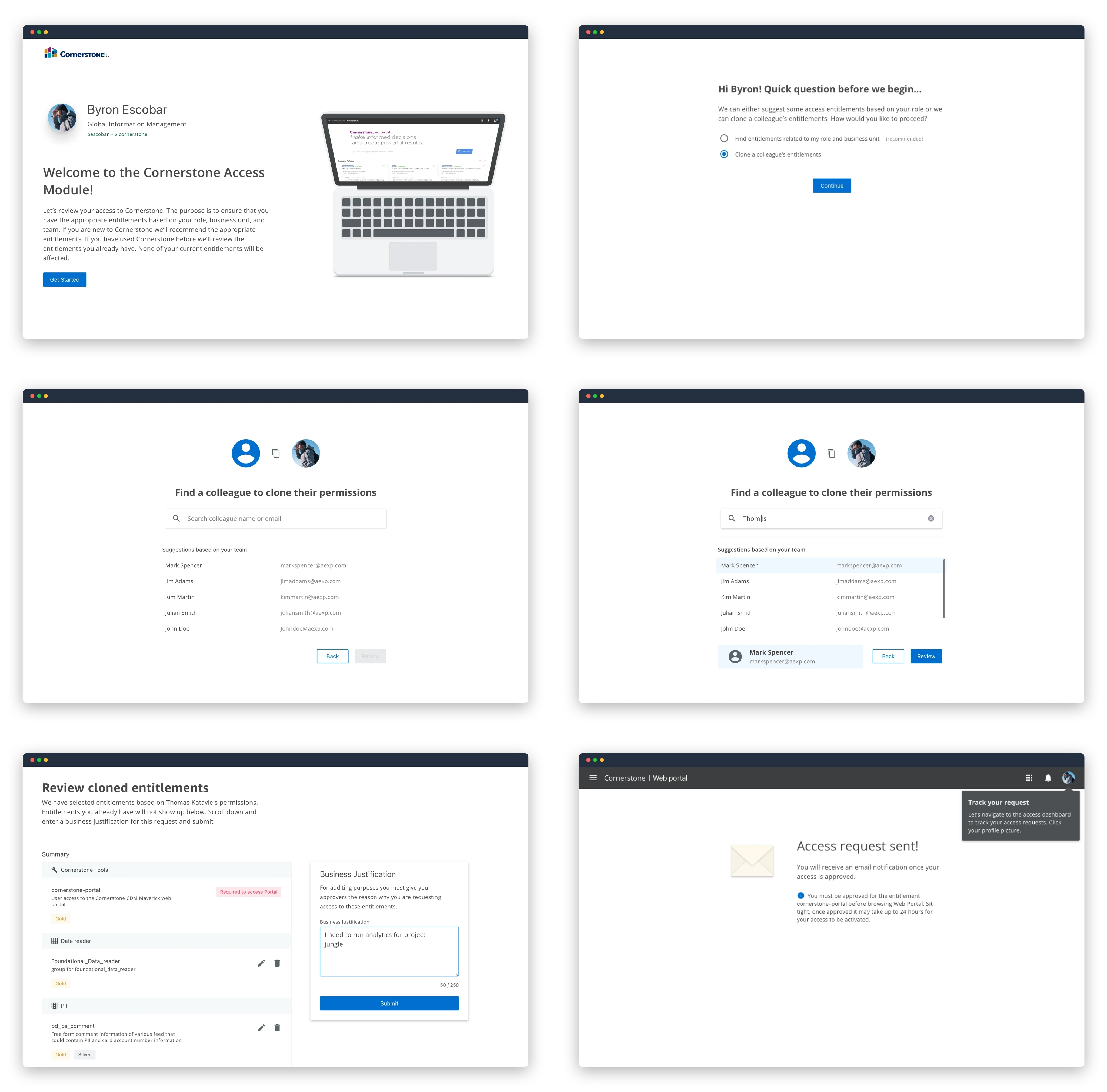 Clone entitlements — copy a colleague's vetted access set and submit it as one request